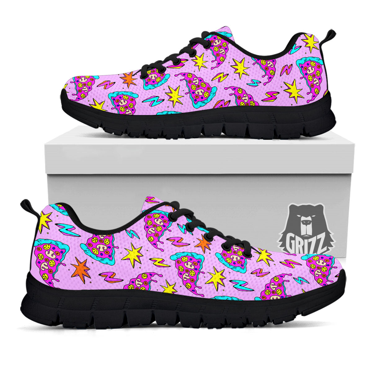 Pizza Psychedelic Print Pattern Black Sneaker-grizzshop