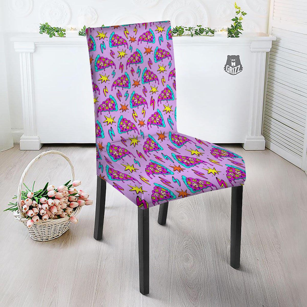 Pizza Psychedelic Print Pattern Dining Chair Slipcover-grizzshop
