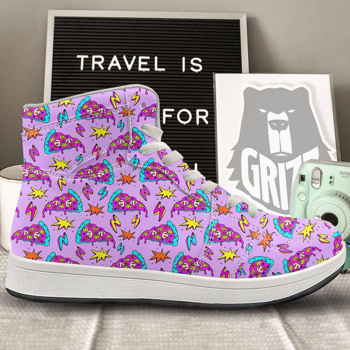 Pizza Psychedelic Print Pattern High Top Sneakers-grizzshop