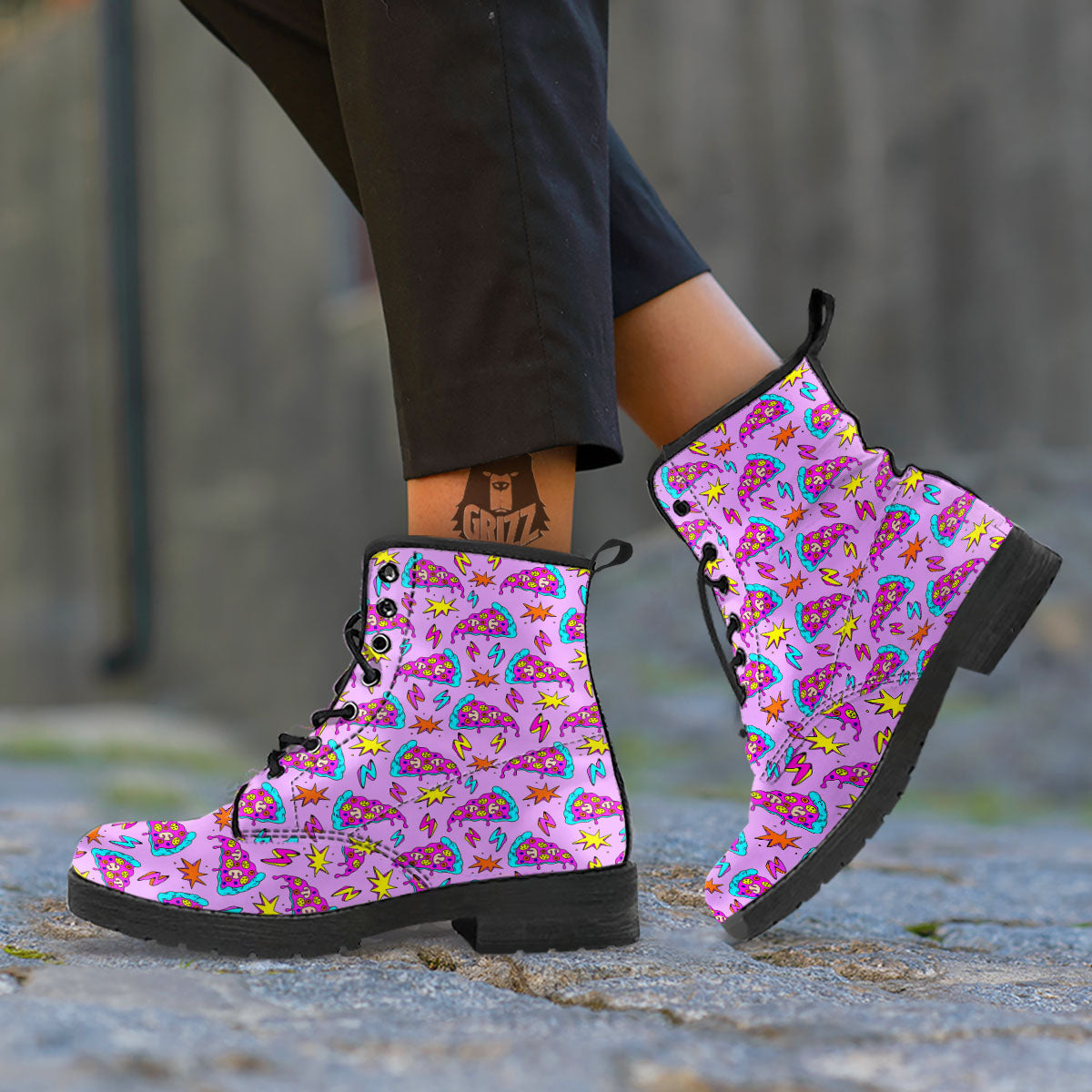 Pizza Psychedelic Print Pattern Leather Boots-grizzshop