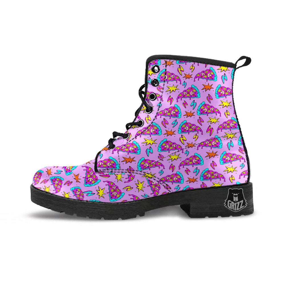 Pizza Psychedelic Print Pattern Leather Boots-grizzshop