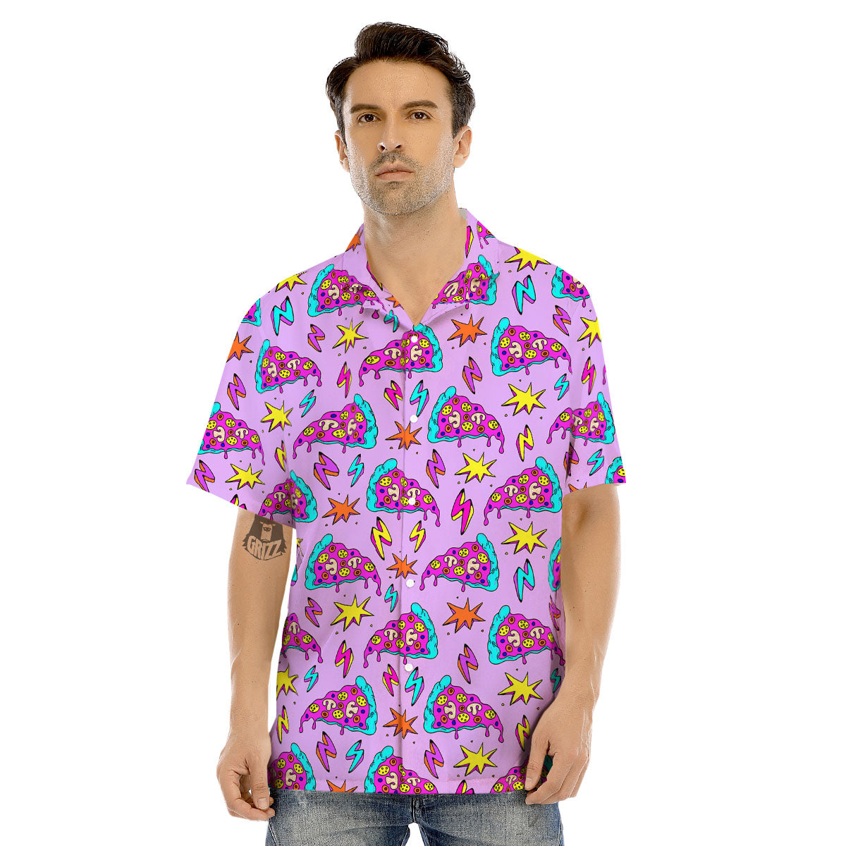 Pizza Psychedelic Print Pattern Men's Hawaiian Shirt-grizzshop
