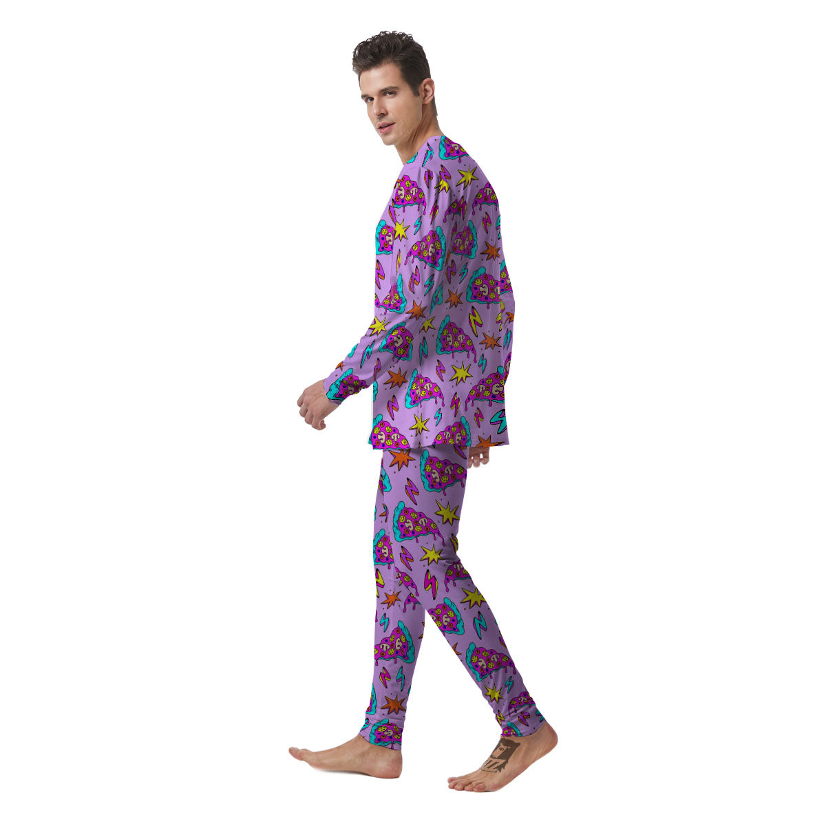 Pizza Psychedelic Print Pattern Men's Pajamas-grizzshop