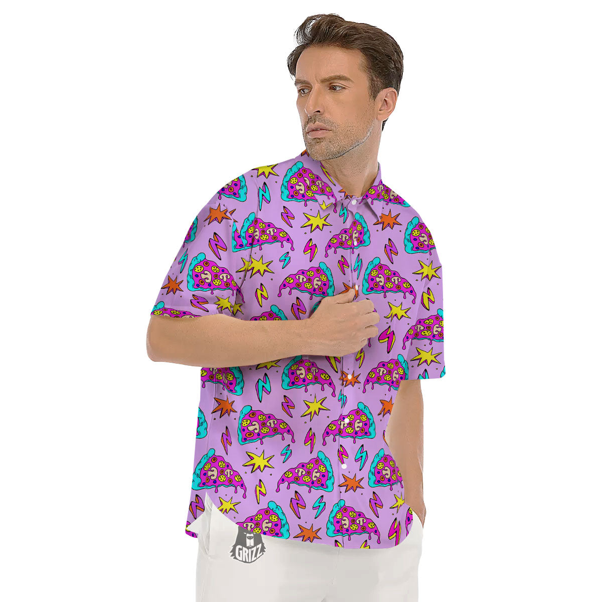 Pizza Psychedelic Print Pattern Men's Short Sleeve Shirts-grizzshop
