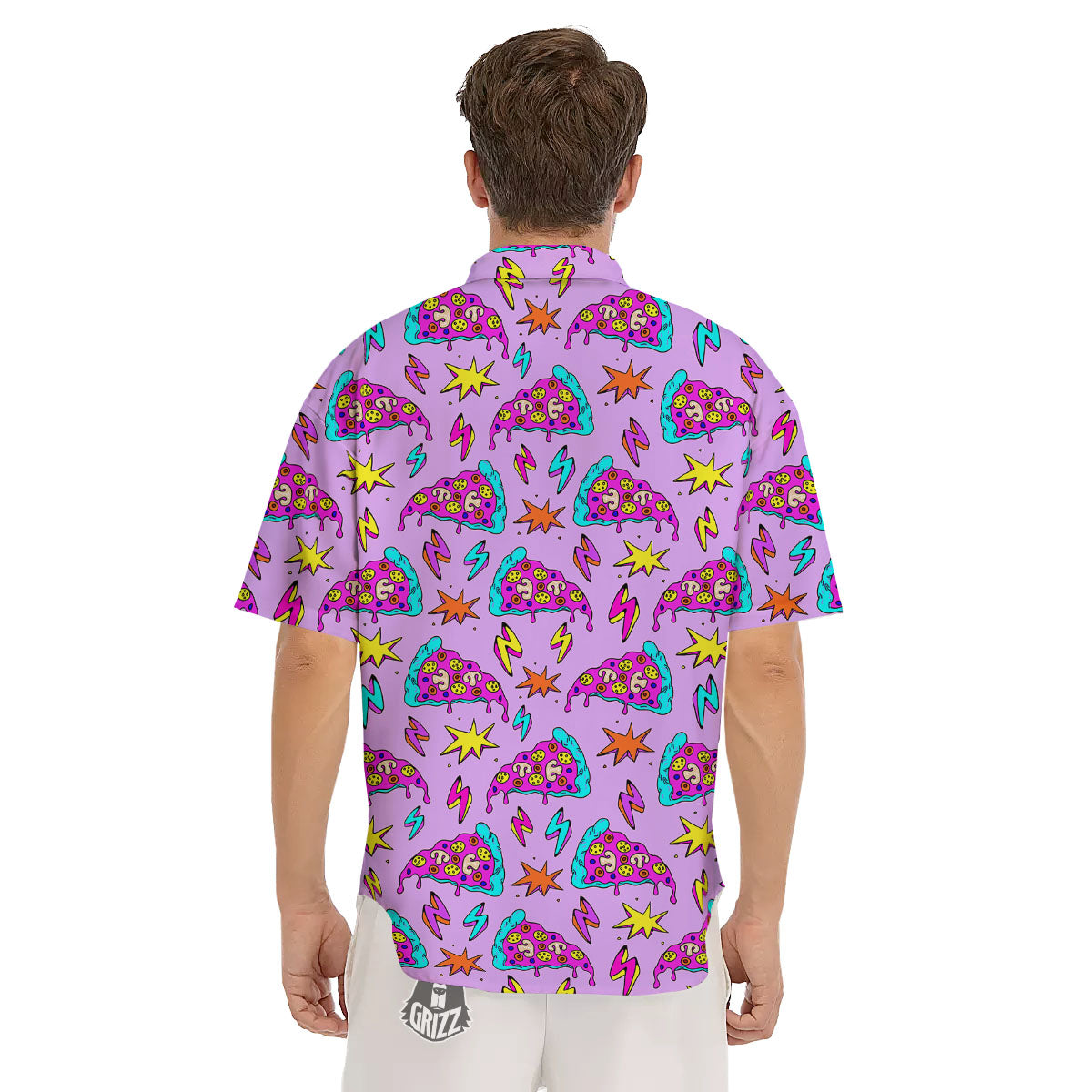 Pizza Psychedelic Print Pattern Men's Short Sleeve Shirts-grizzshop