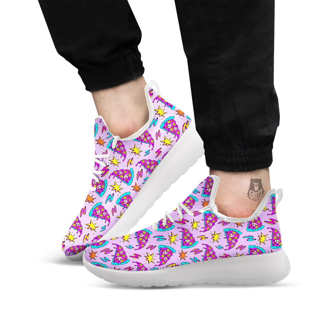 Pizza Psychedelic Print Pattern White Athletic Shoes-grizzshop