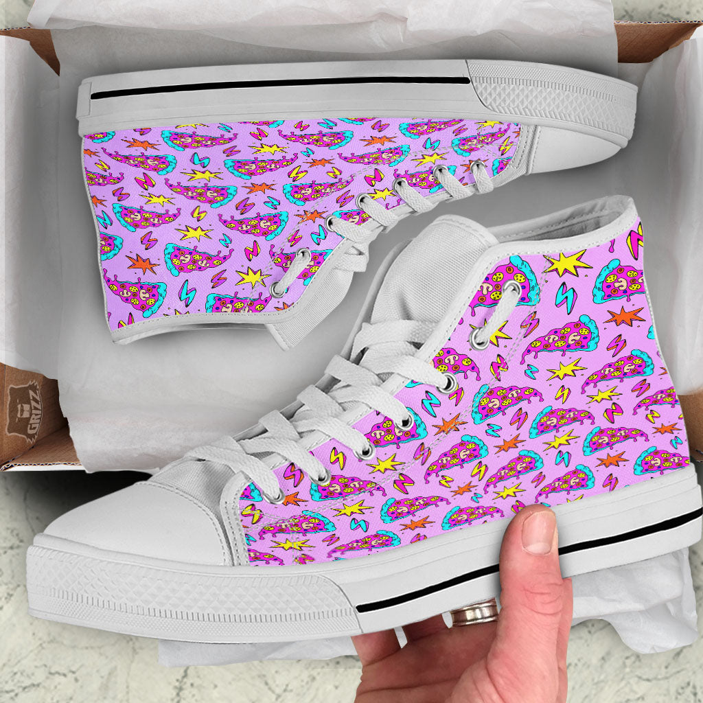 Pizza Psychedelic Print Pattern White High Top Shoes-grizzshop
