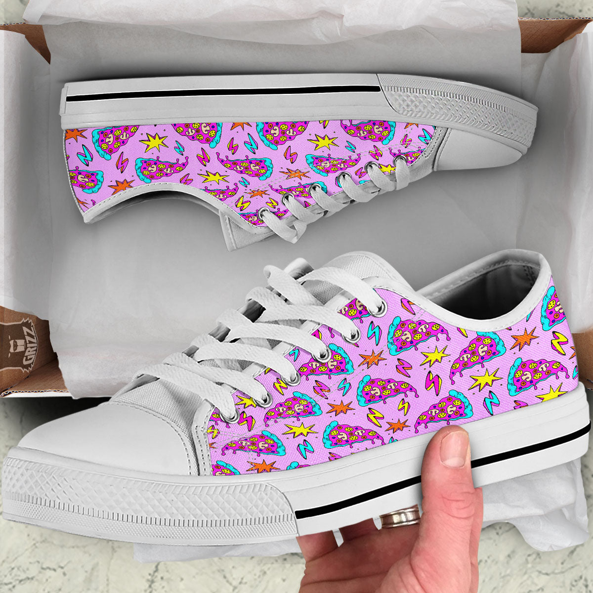 Pizza Psychedelic Print Pattern White Low Top Shoes-grizzshop