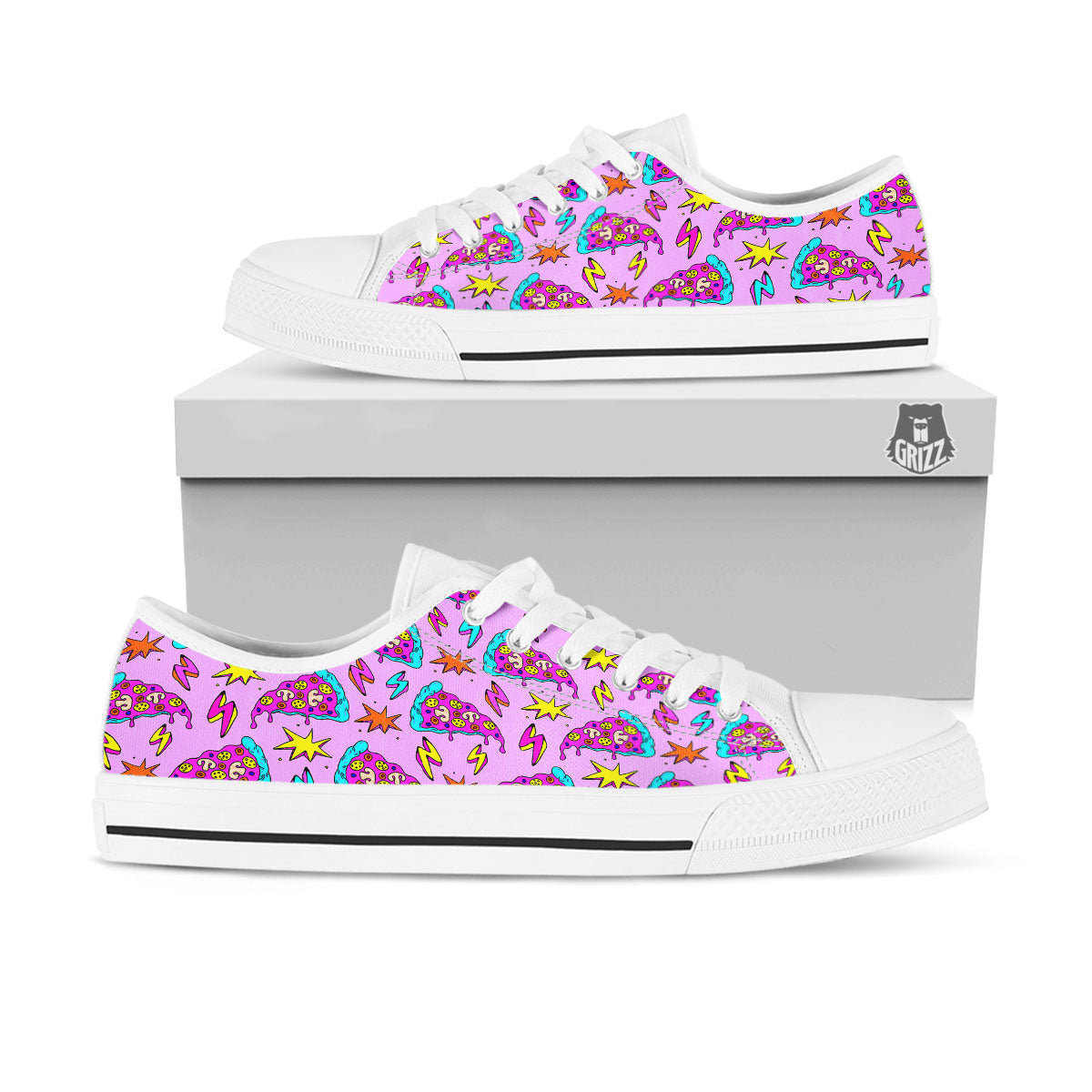 Pizza Psychedelic Print Pattern White Low Top Shoes-grizzshop