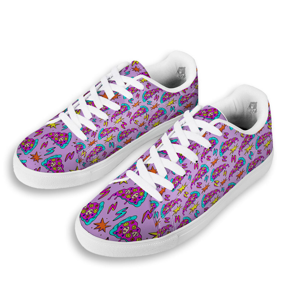 Pizza Psychedelic Print Pattern White Low Top Sneakers-grizzshop