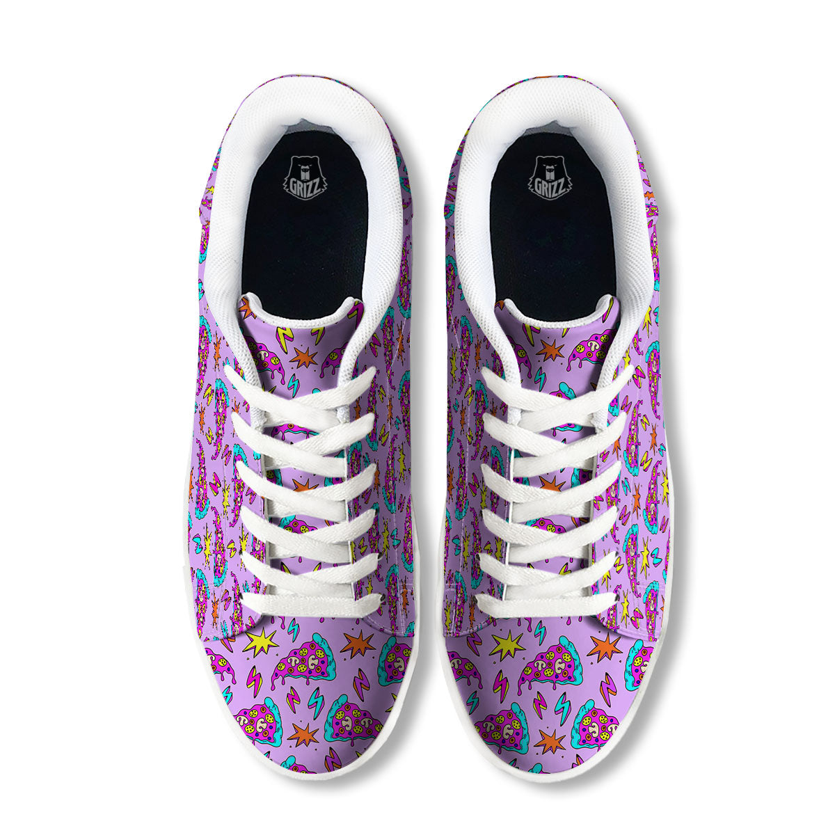 Pizza Psychedelic Print Pattern White Low Top Sneakers-grizzshop