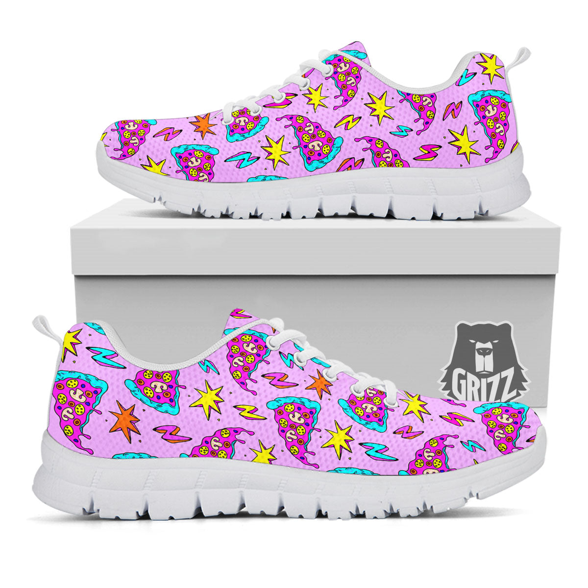 Pizza Psychedelic Print Pattern White Sneaker-grizzshop