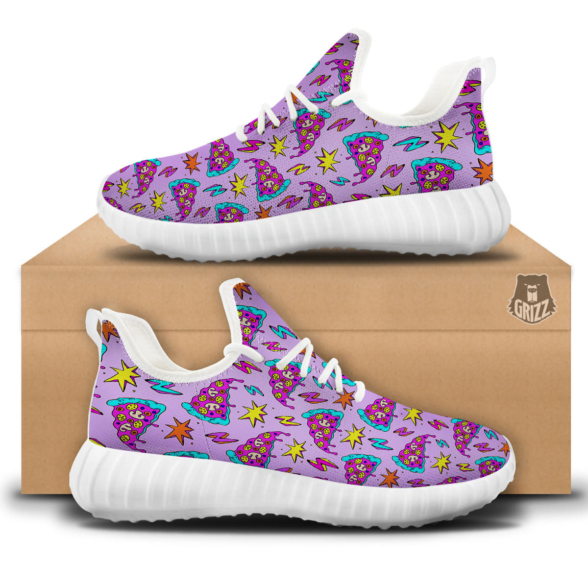Pizza Psychedelic Print Pattern White Walking Shoes-grizzshop