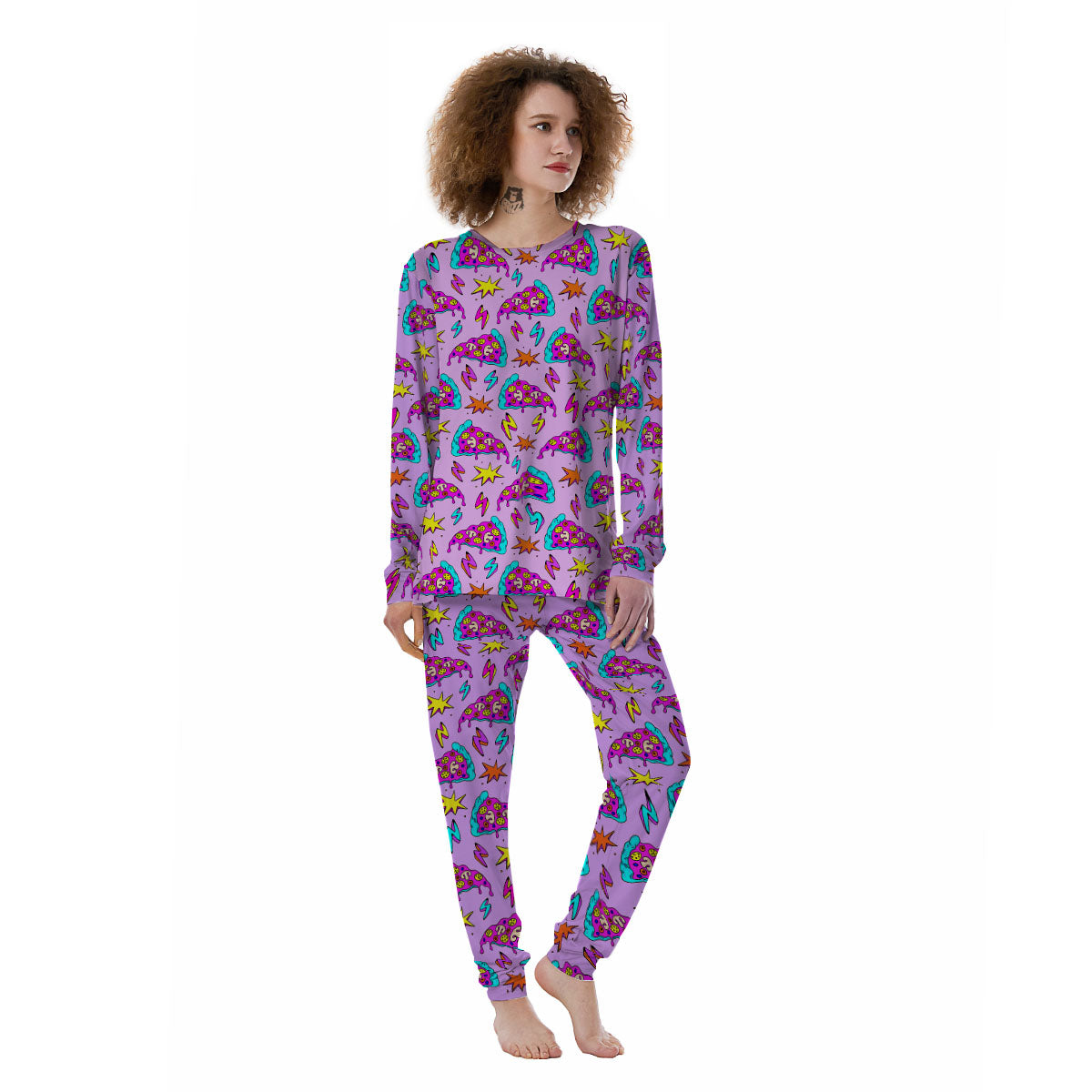 Pizza Psychedelic Print Pattern Women's Pajamas-grizzshop