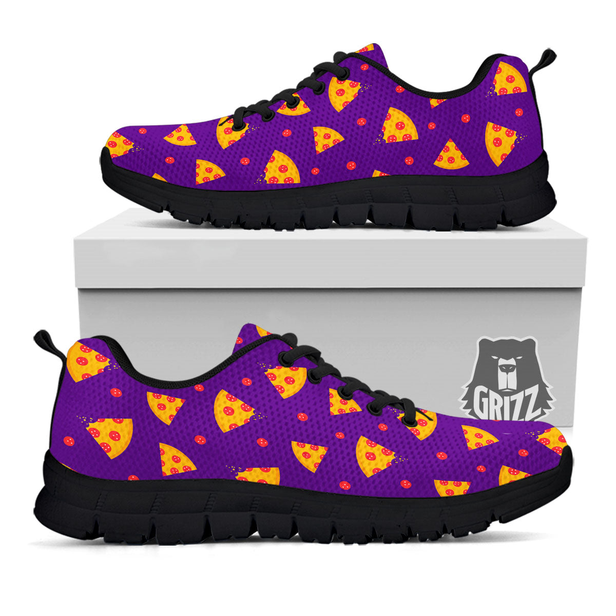 Pizza Purple Print Pattern Black Sneaker-grizzshop