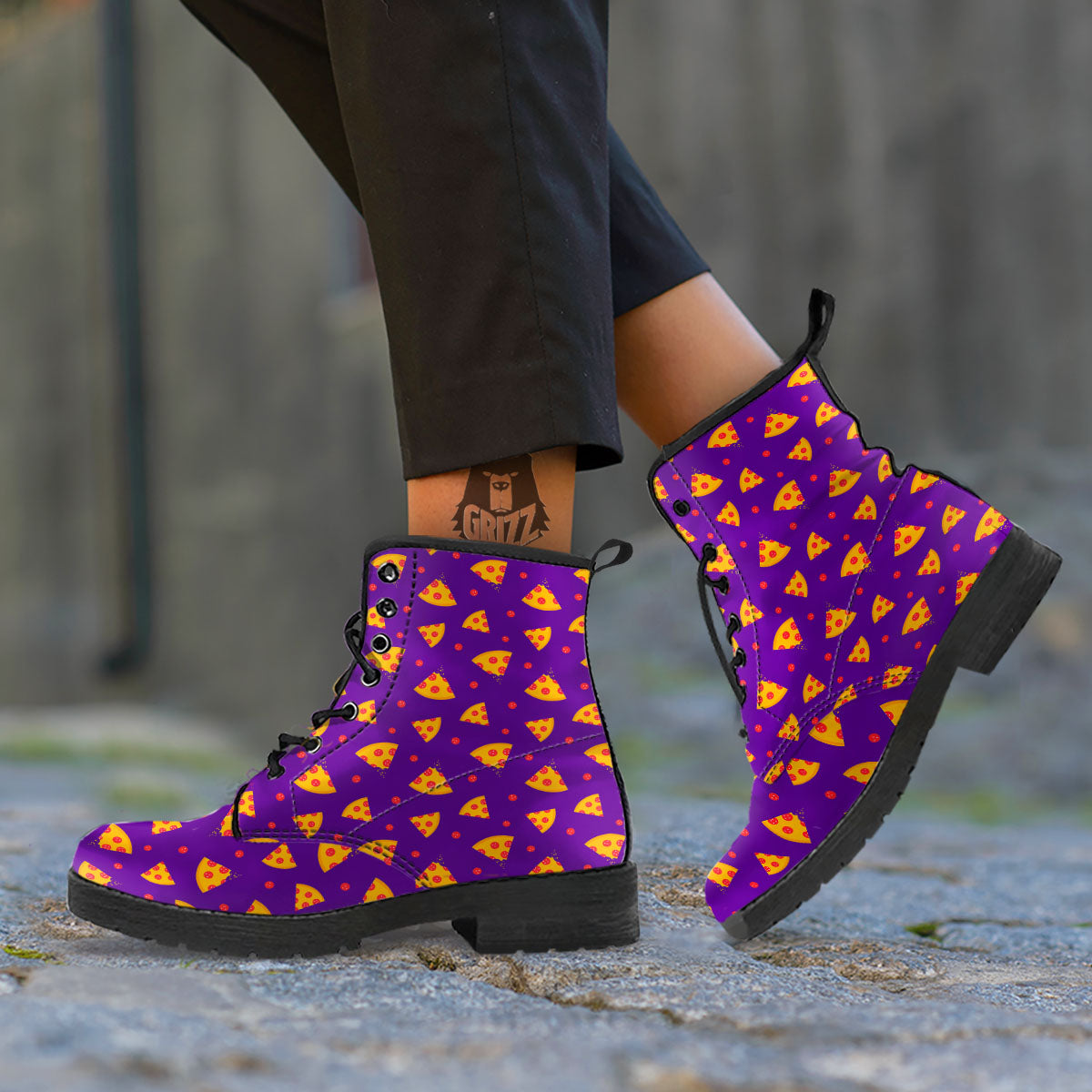 Pizza Purple Print Pattern Leather Boots-grizzshop