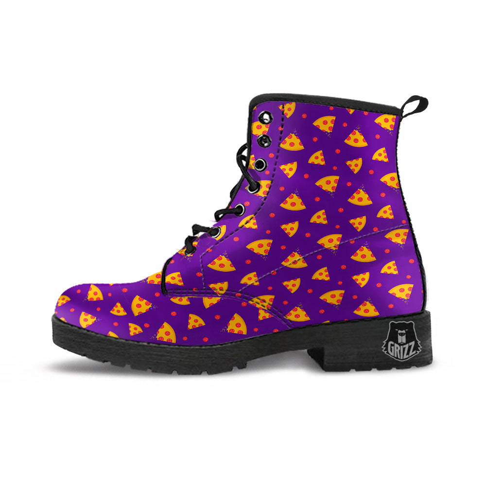 Pizza Purple Print Pattern Leather Boots-grizzshop