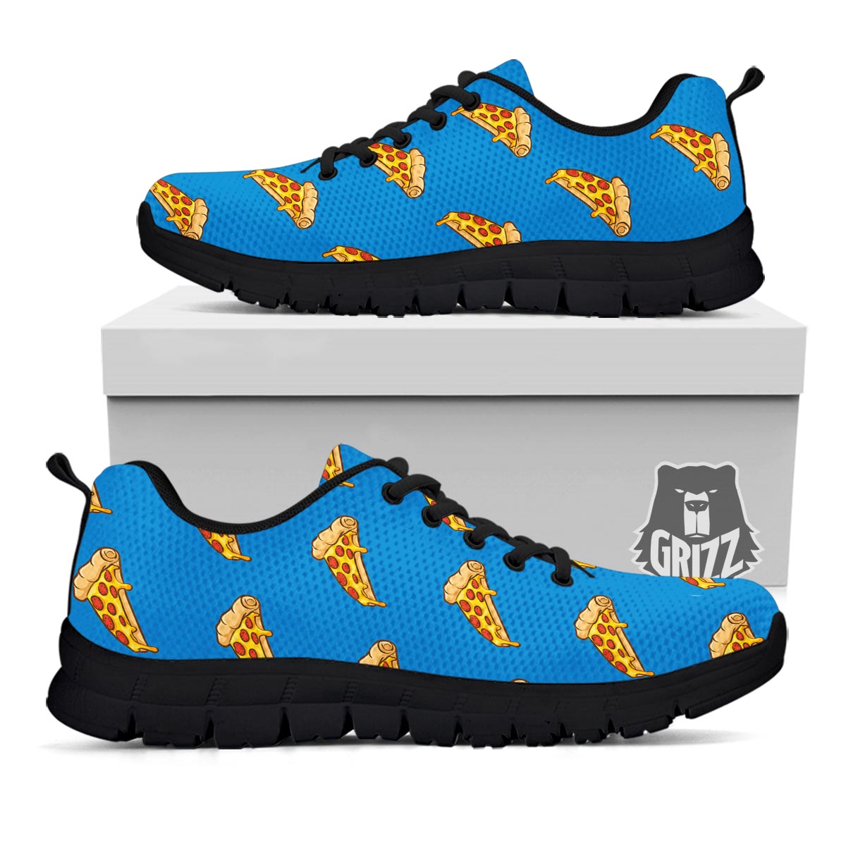 Pizza Teal Print Pattern Black Sneaker-grizzshop