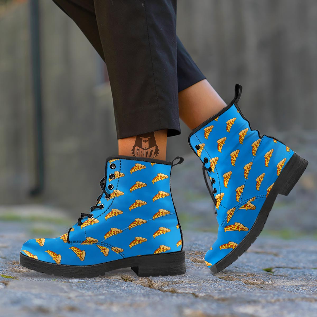 Pizza Teal Print Pattern Leather Boots-grizzshop
