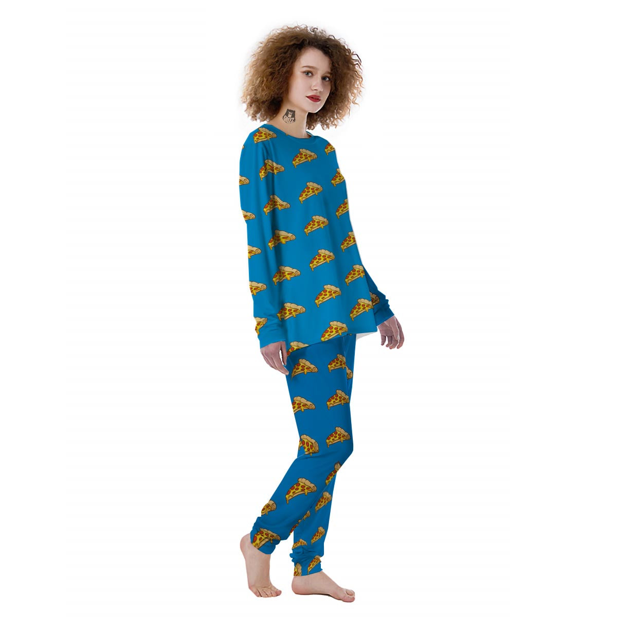 Pizza Teal Print Pattern Women's Pajamas-grizzshop