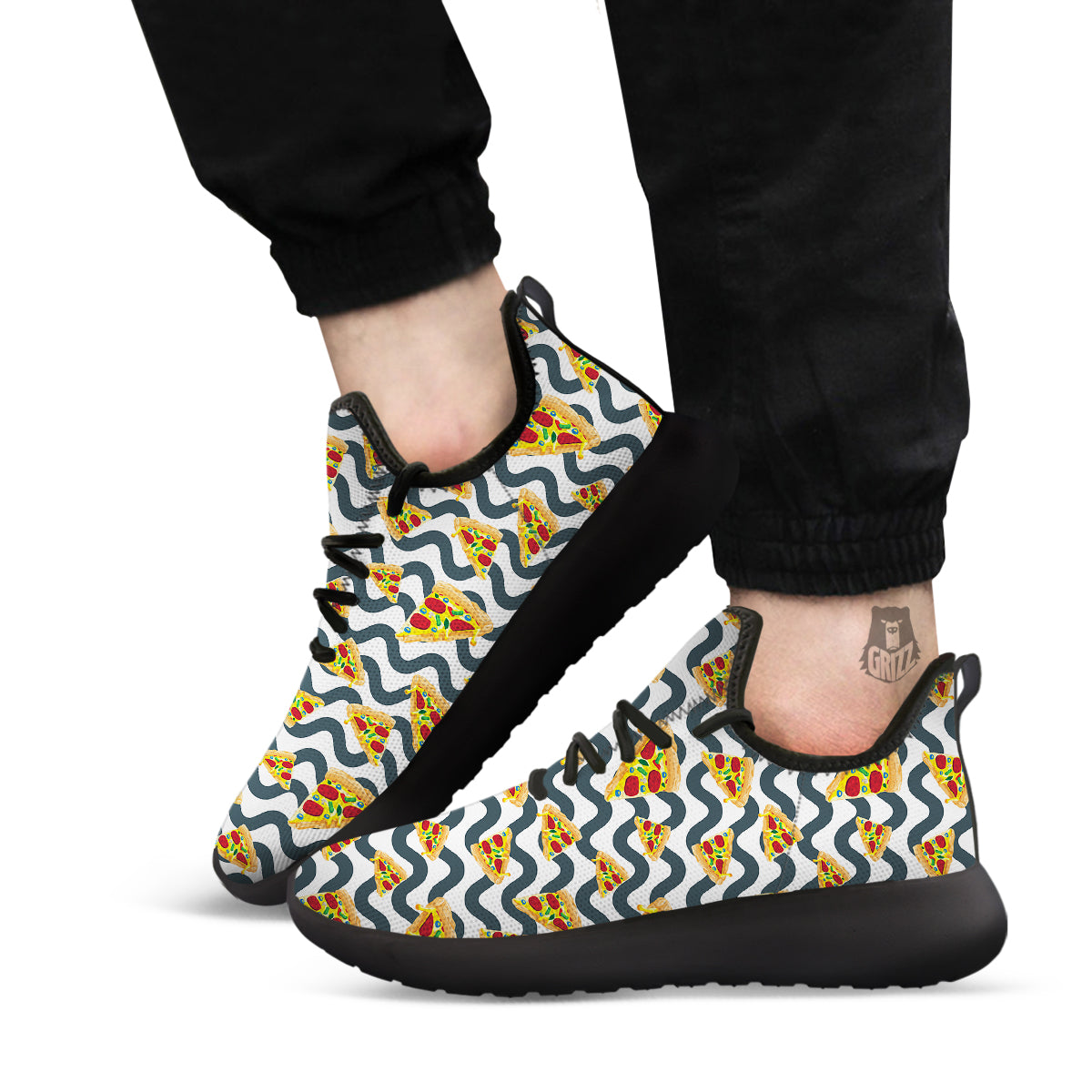 Pizza Zigzag Print Pattern Black Athletic Shoes-grizzshop