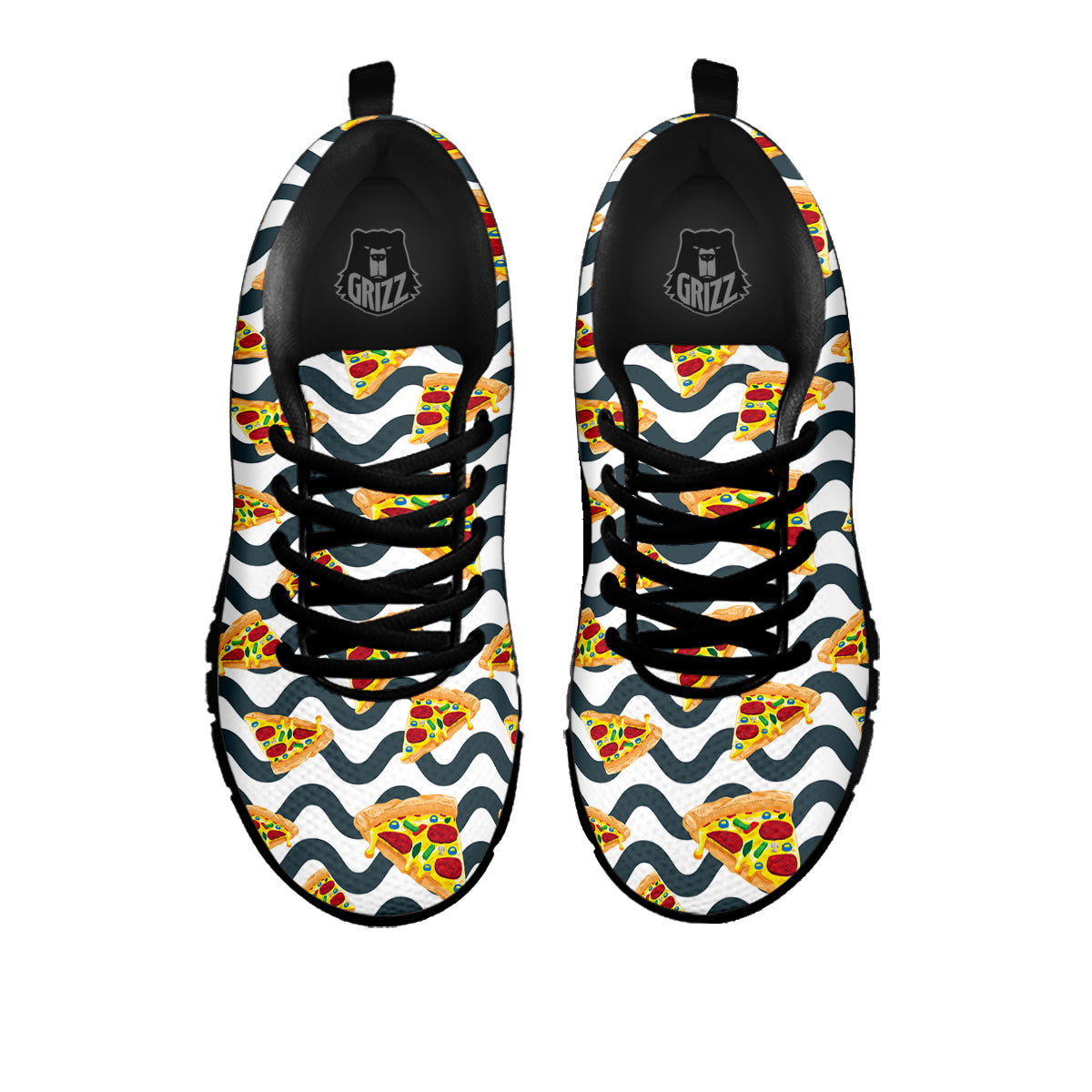 Pizza Zigzag Print Pattern Black Sneaker-grizzshop