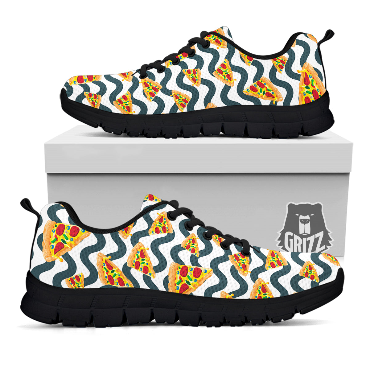 Pizza Zigzag Print Pattern Black Sneaker-grizzshop