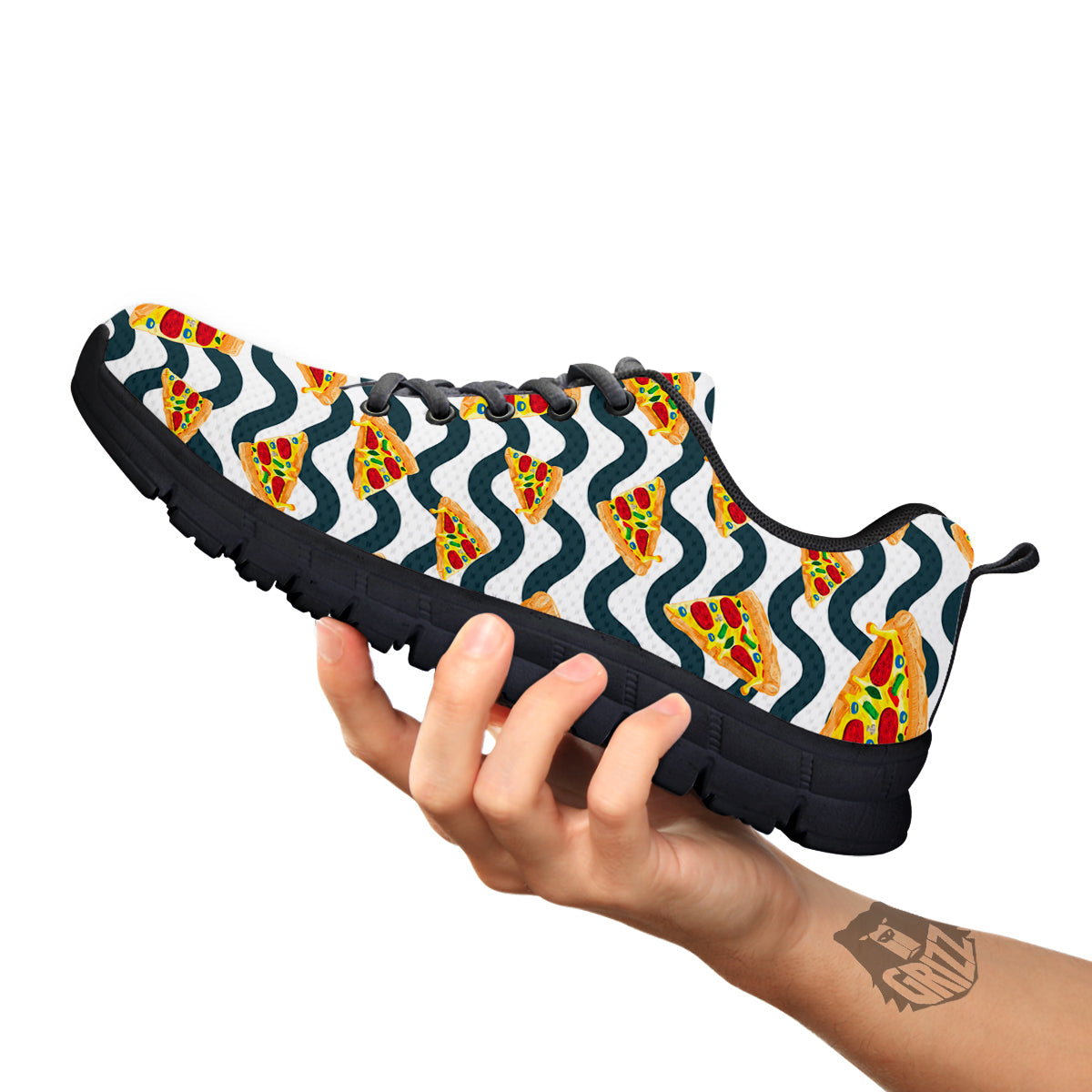 Pizza Zigzag Print Pattern Black Sneaker-grizzshop