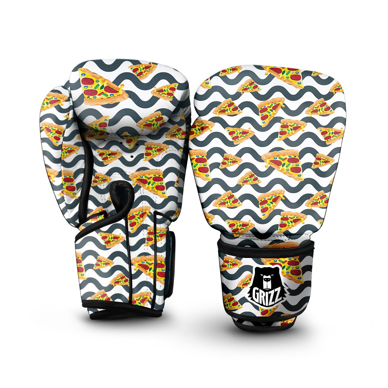 Pizza Zigzag Print Pattern Boxing Gloves-grizzshop