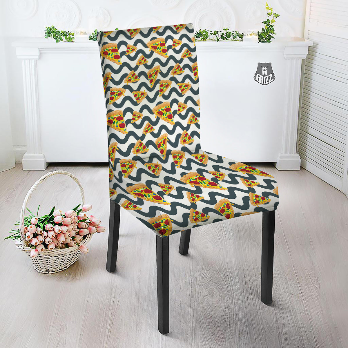 Pizza Zigzag Print Pattern Dining Chair Slipcover-grizzshop