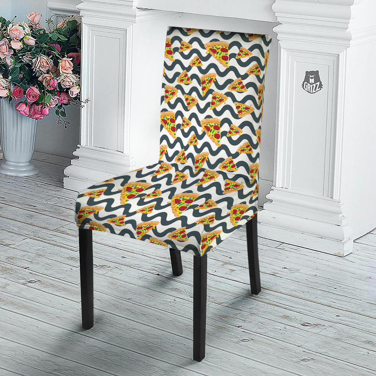 Pizza Zigzag Print Pattern Dining Chair Slipcover-grizzshop