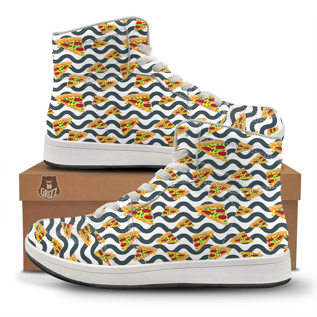 Pizza Zigzag Print Pattern High Top Sneakers-grizzshop
