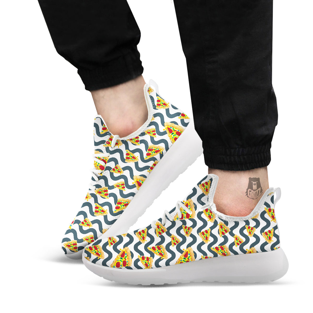 Pizza Zigzag Print Pattern White Athletic Shoes-grizzshop