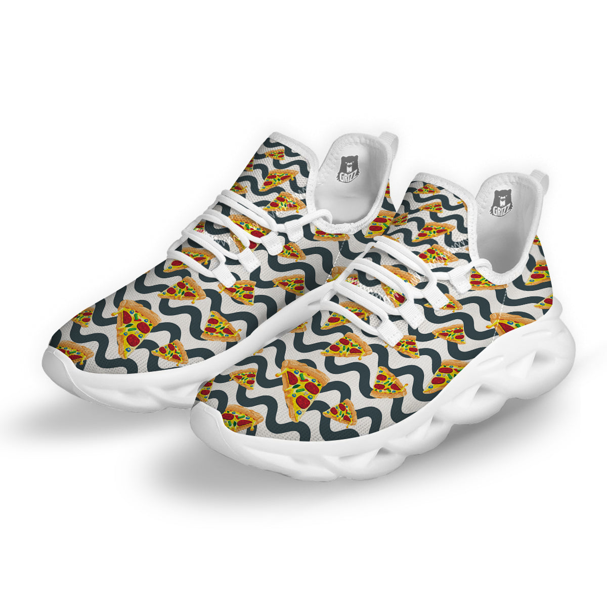 Pizza Zigzag Print Pattern White Running Shoes-grizzshop