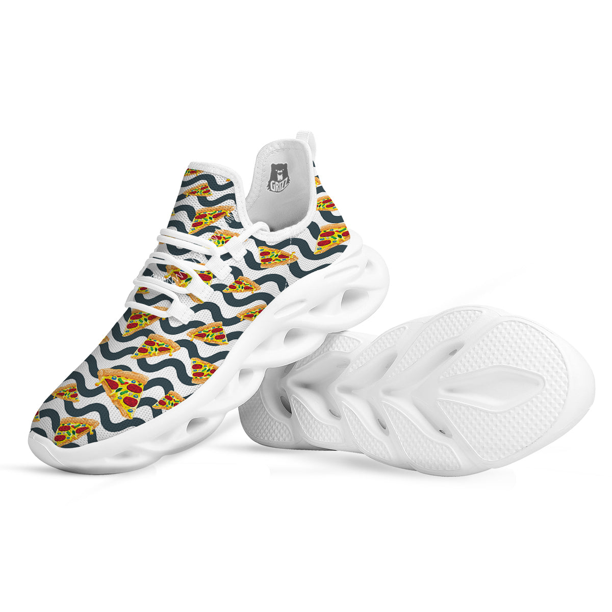 Pizza Zigzag Print Pattern White Running Shoes-grizzshop