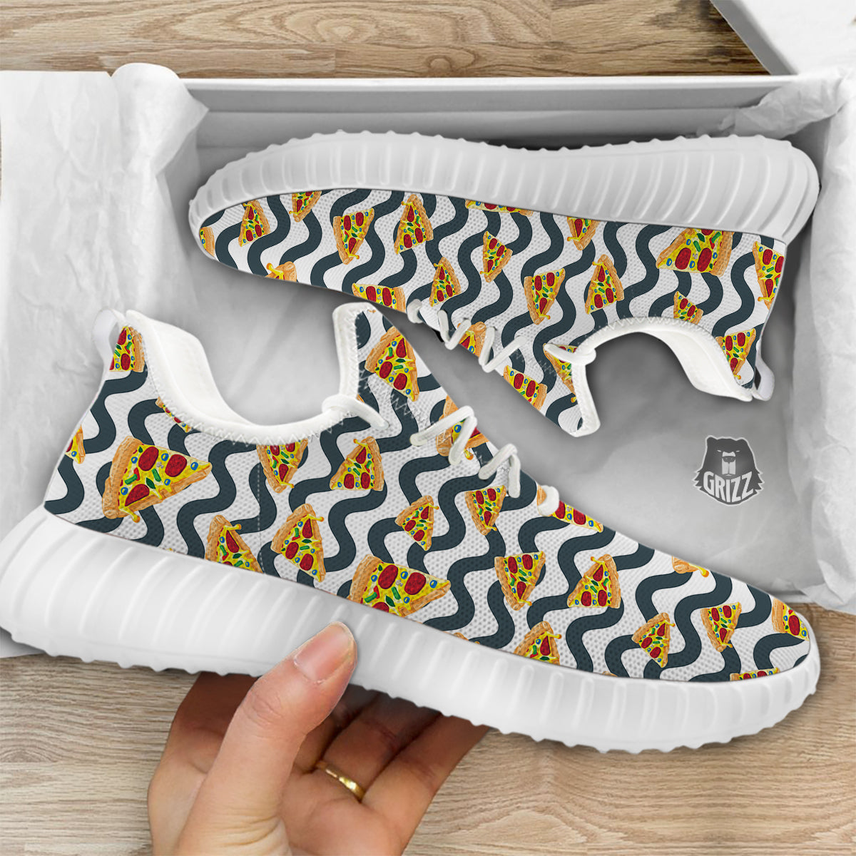 Pizza Zigzag Print Pattern White Walking Shoes-grizzshop