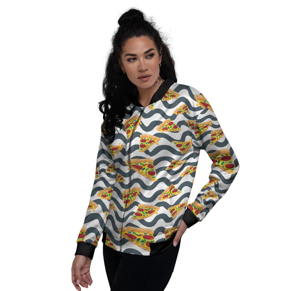 Pizza Zigzag Print Pattern Women's Bomber Jacket-grizzshop