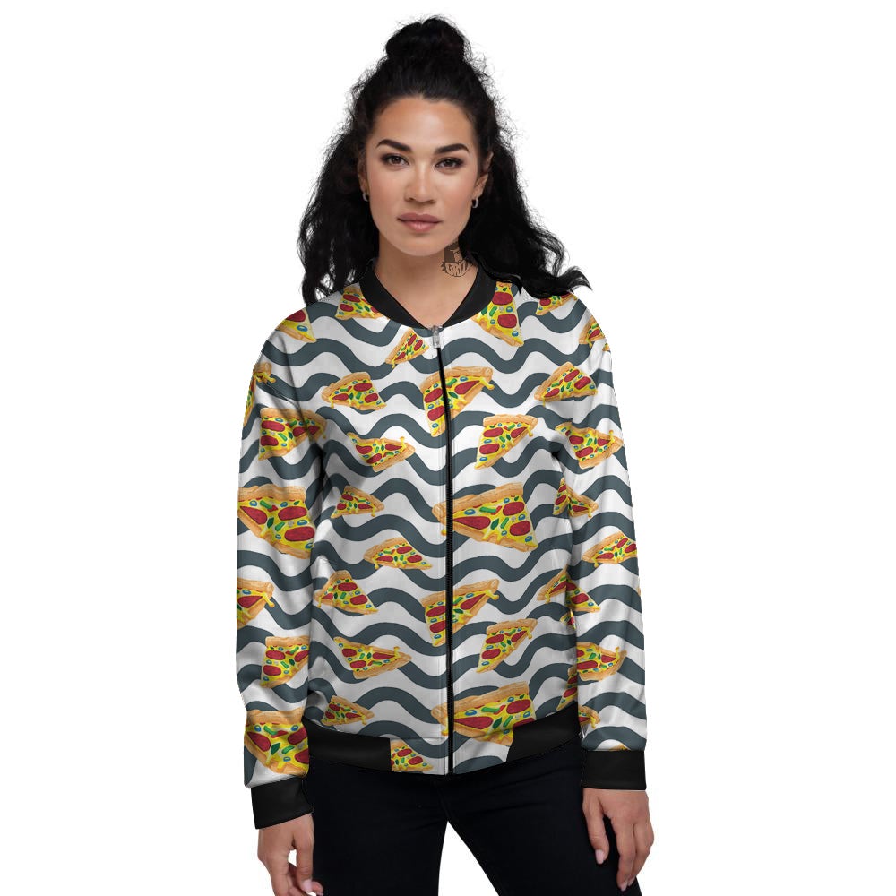 Pizza Zigzag Print Pattern Women's Bomber Jacket-grizzshop