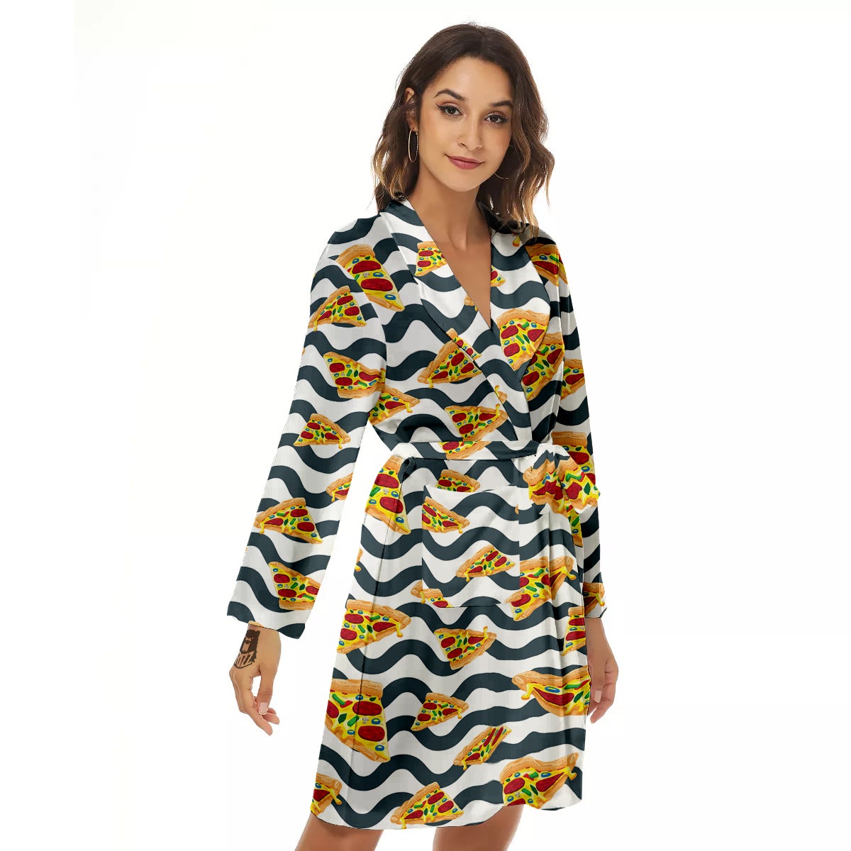 Pizza Zigzag Print Pattern Women's Robe-grizzshop