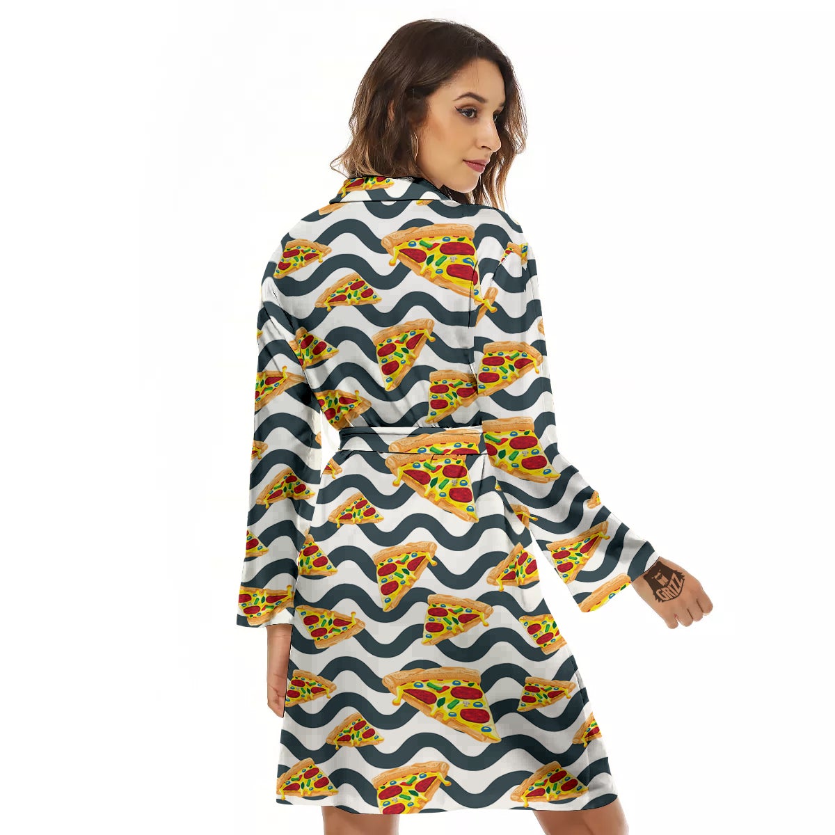 Pizza Zigzag Print Pattern Women's Robe-grizzshop