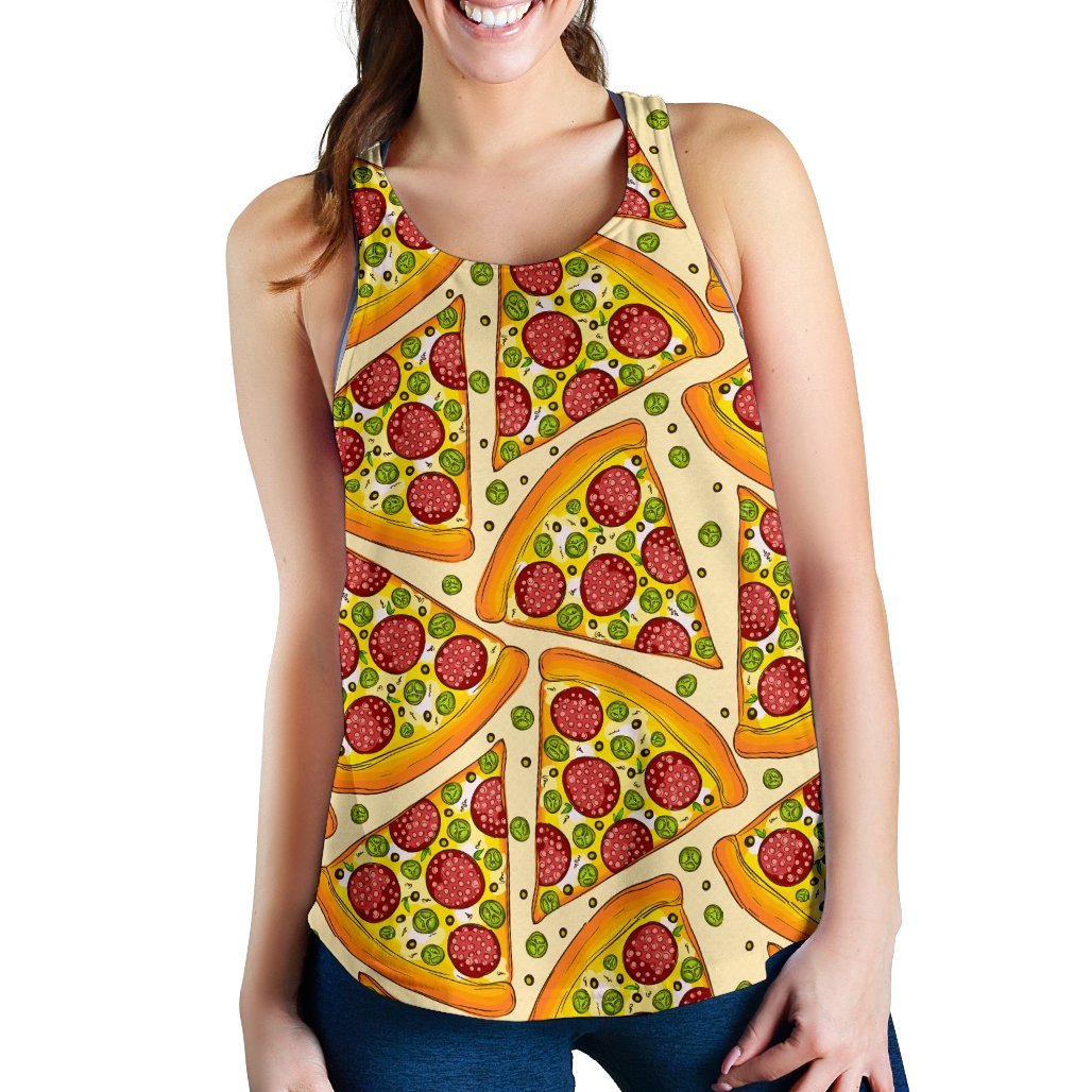 Pizza Pattern Print Women's Racerback Tank Tops-grizzshop