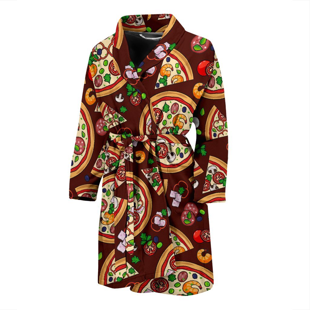 Pizza Print Pattern Men Long Robe-grizzshop