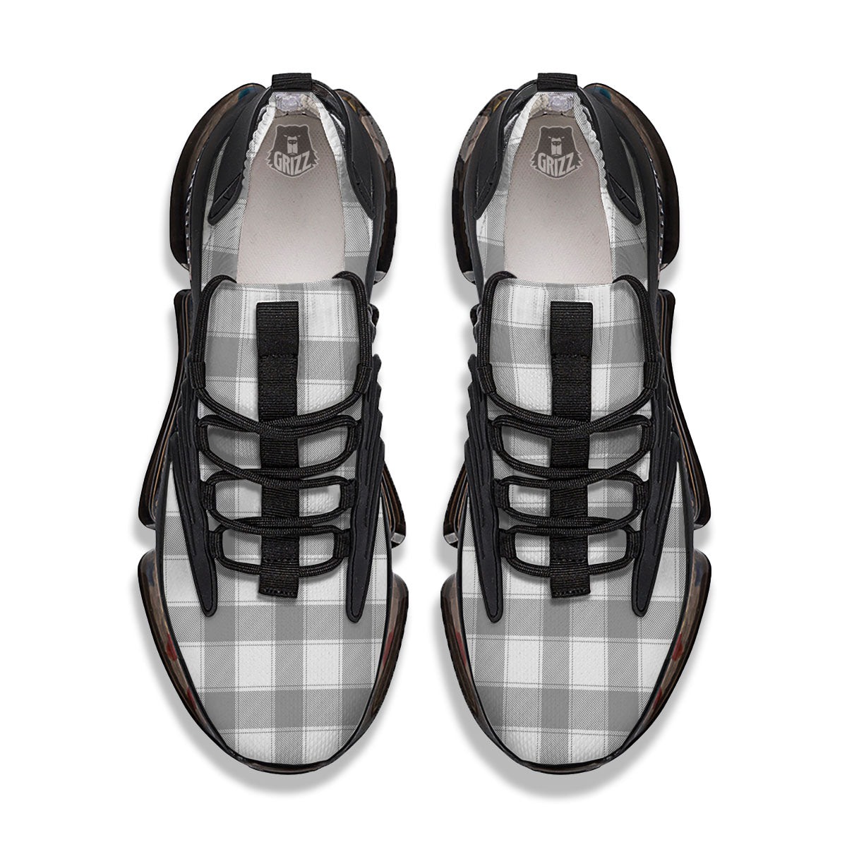Plaid Grey And White Print Pattern Black Gym Shoes-grizzshop
