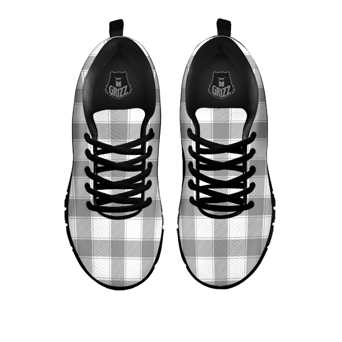 Plaid Grey And White Print Pattern Black Sneaker-grizzshop