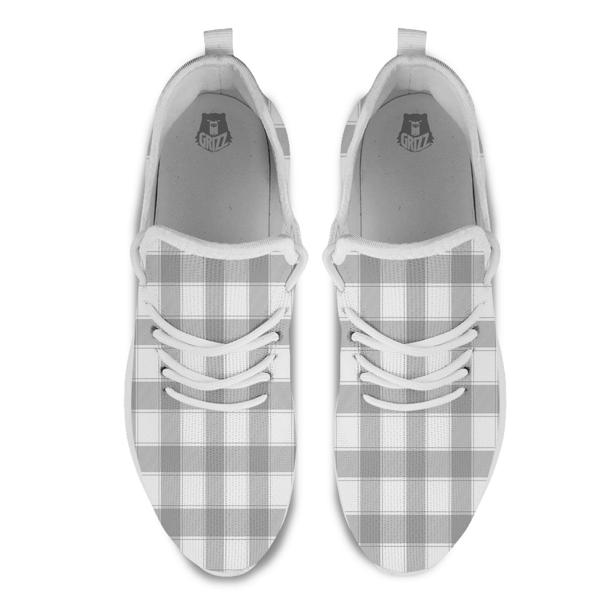 Plaid Grey And White Print Pattern White Athletic Shoes-grizzshop