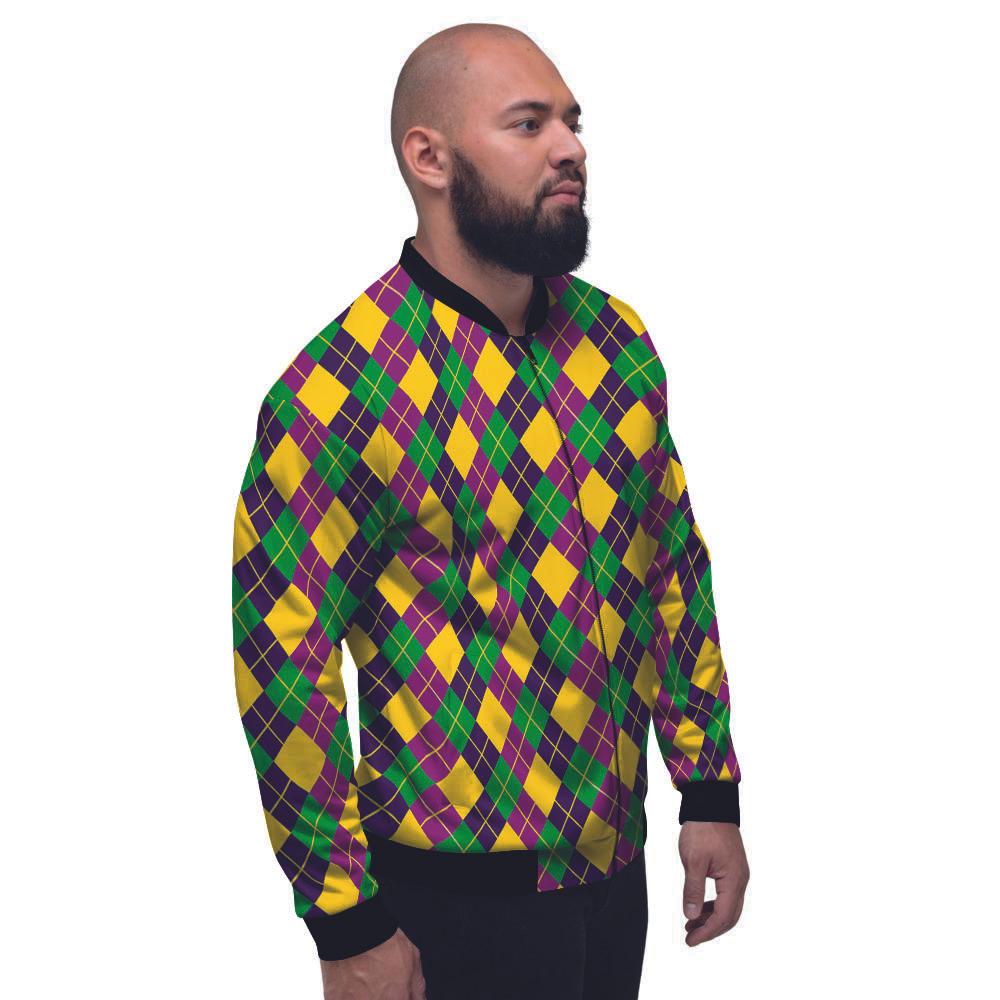 Plaid Mardi Gras Print Pattern Men's Bomber Jacket-grizzshop