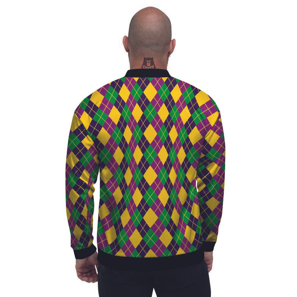 Plaid Mardi Gras Print Pattern Men's Bomber Jacket-grizzshop