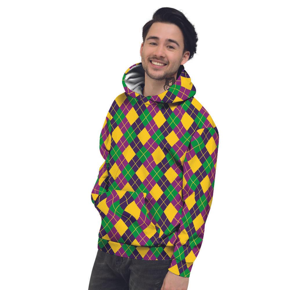 Plaid Mardi Gras Print Pattern Men's Hoodie-grizzshop