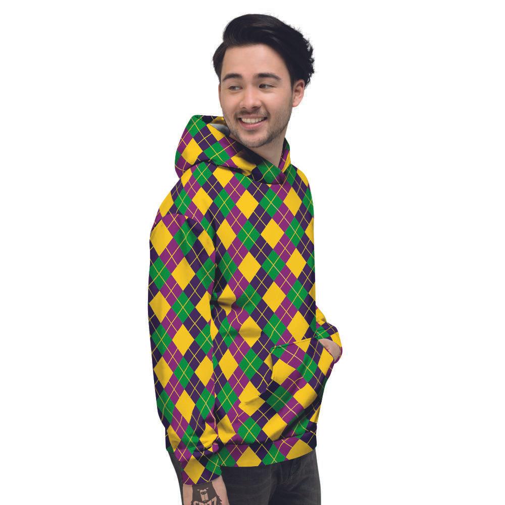 Plaid Mardi Gras Print Pattern Men's Hoodie-grizzshop