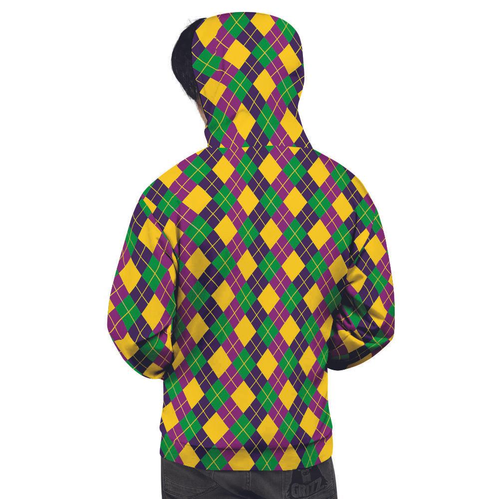 Plaid Mardi Gras Print Pattern Men's Hoodie-grizzshop